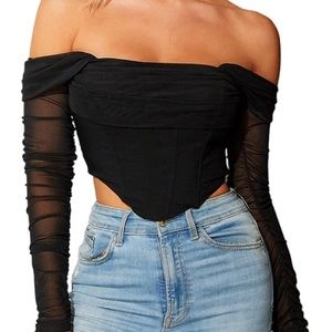 Long Sleeve Cold Shoulder Corset Top